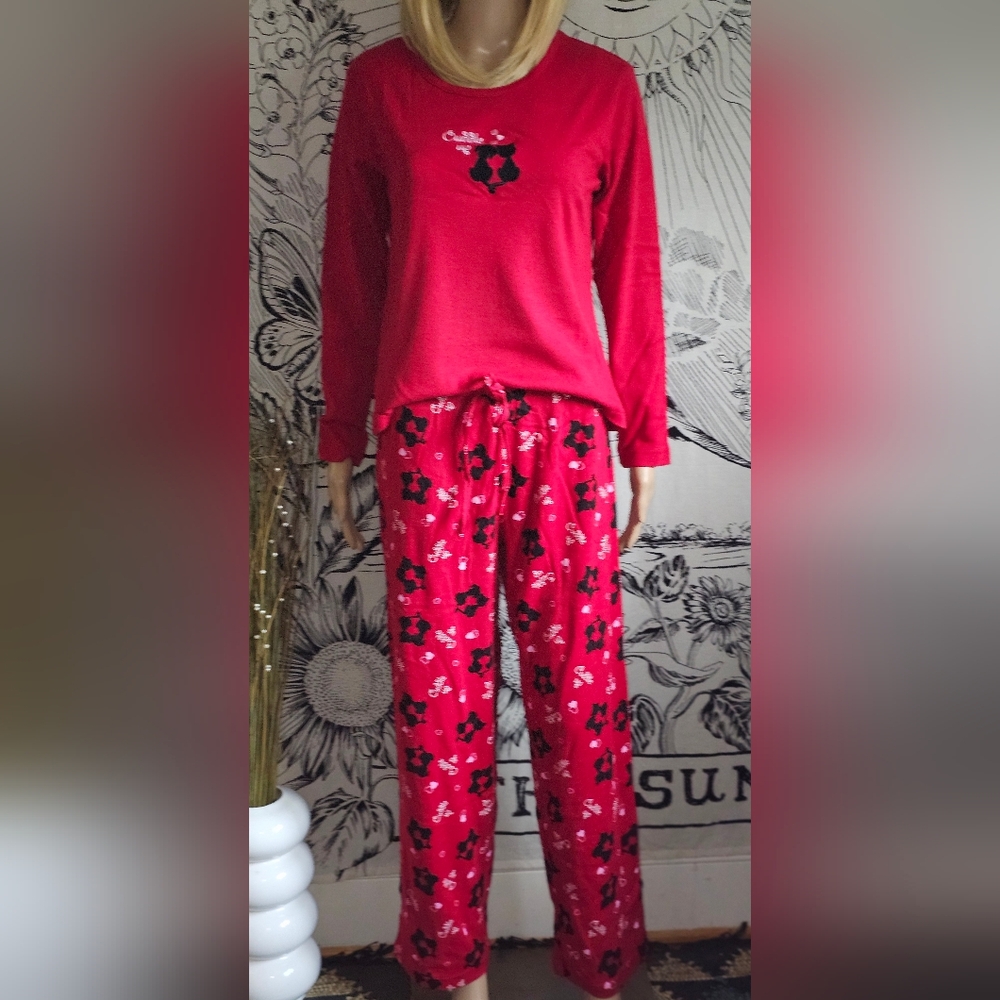 New Vintage Y2K Country Door Chic Red Cat Print Small Pajama Set